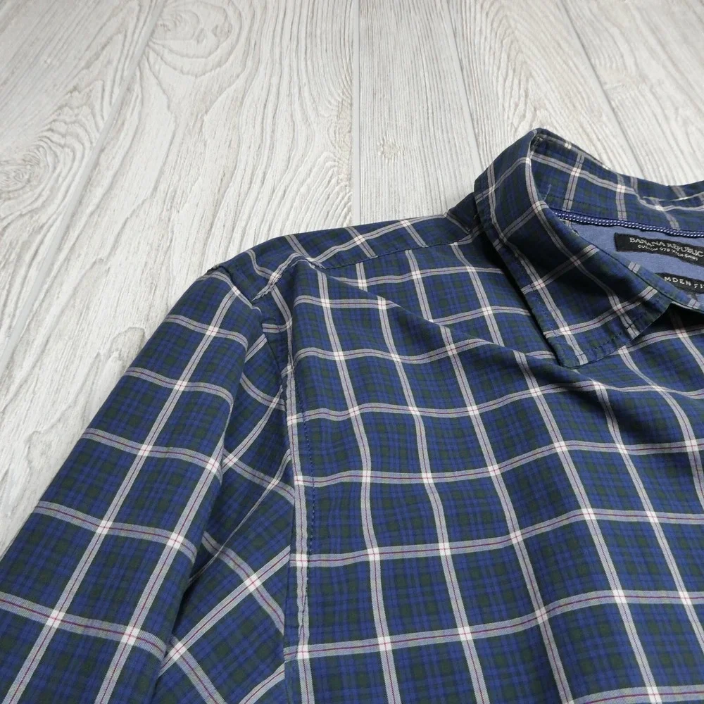 Banana Republic Shirt Adult XL Blue Plaid Custom 078 Wash‎ Camden Fit Mens